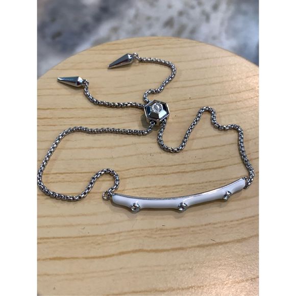 Lariat Bracelet with White Enamel and Crystal Bar - Picture 3 of 4